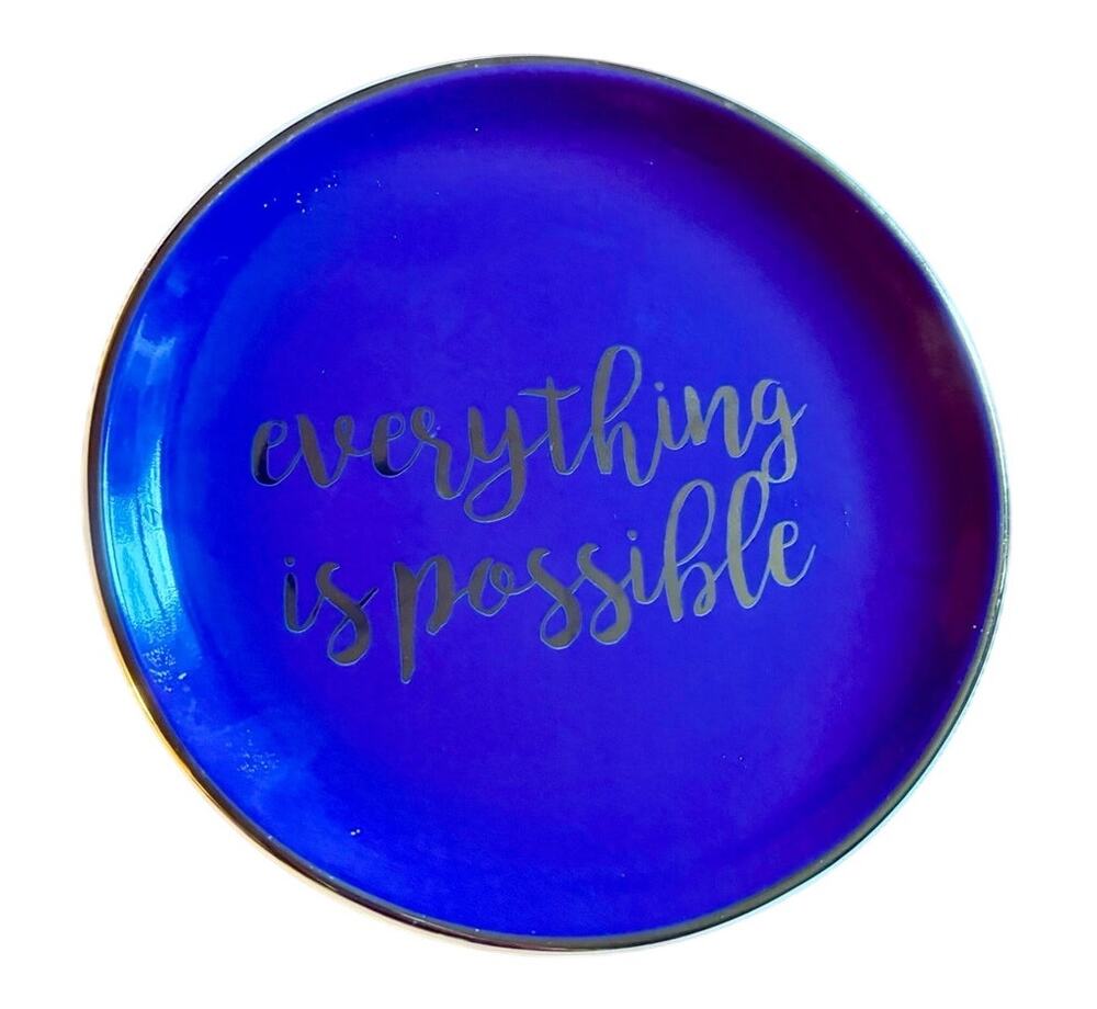 Everything is Possible Purple Ceramic Trinket Dish 6" Gold Inspirational Plate